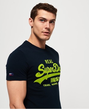 Superdry Vintage Logo Neon Lite Férfi Pólók Sötétkék | UWEJY3695